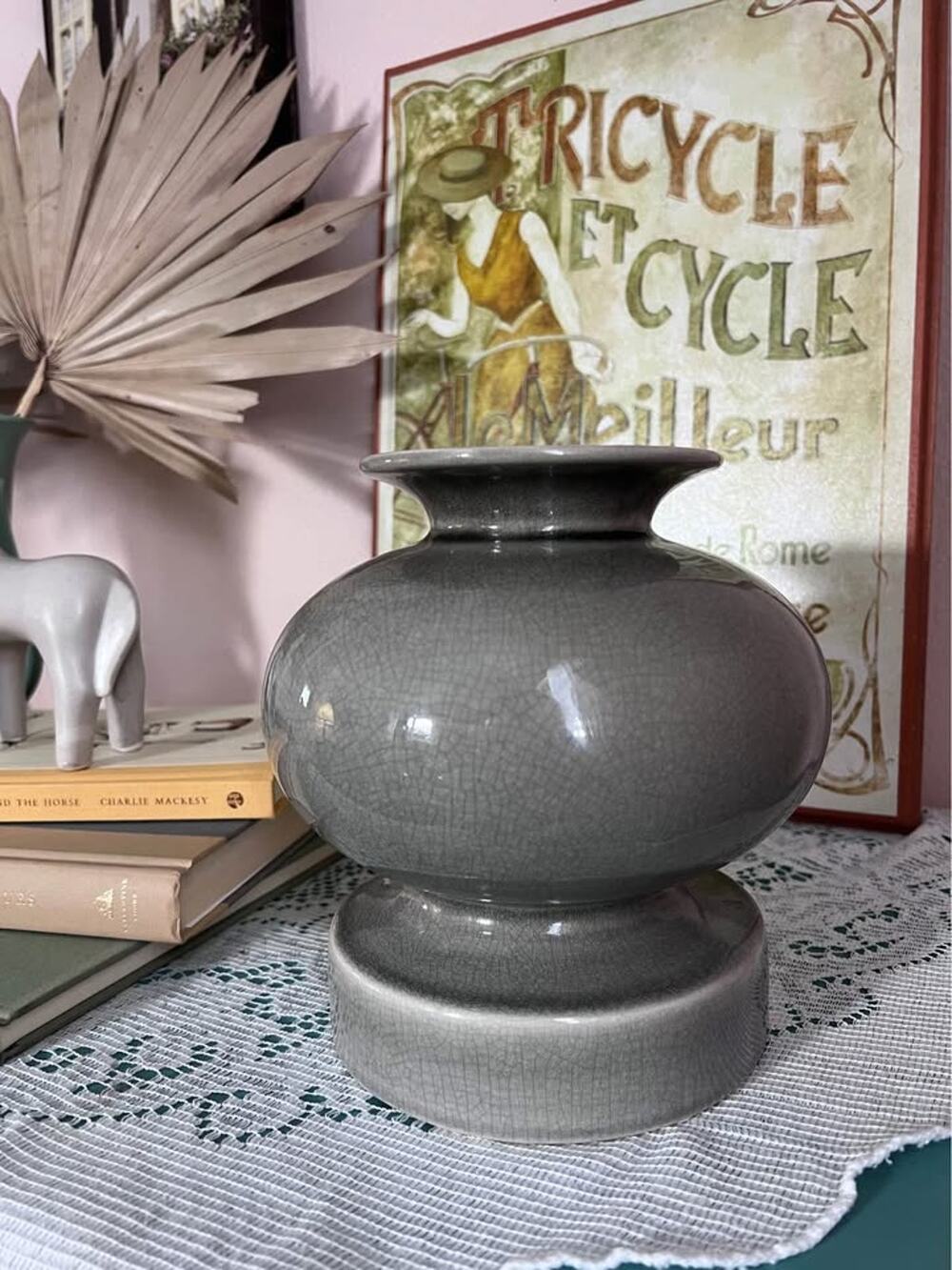 MCM Crackle Pedestal Vase